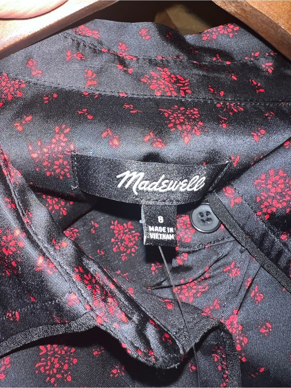 Madewell NWT Black Red Floral Satin Midi Shirtdress Western Size 8 Cottagecore - Picture 5 of 8
